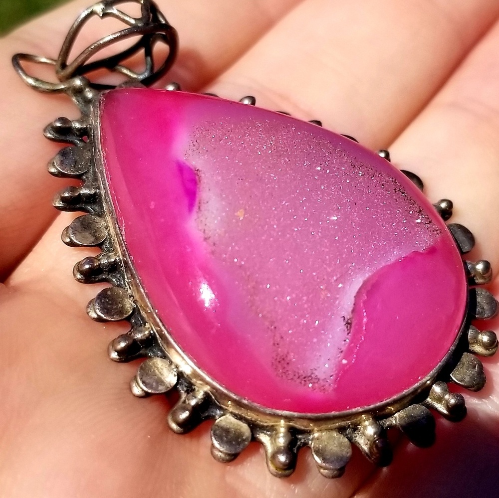 Breathtaking Hot Pink Large Druzy Agate Pendant